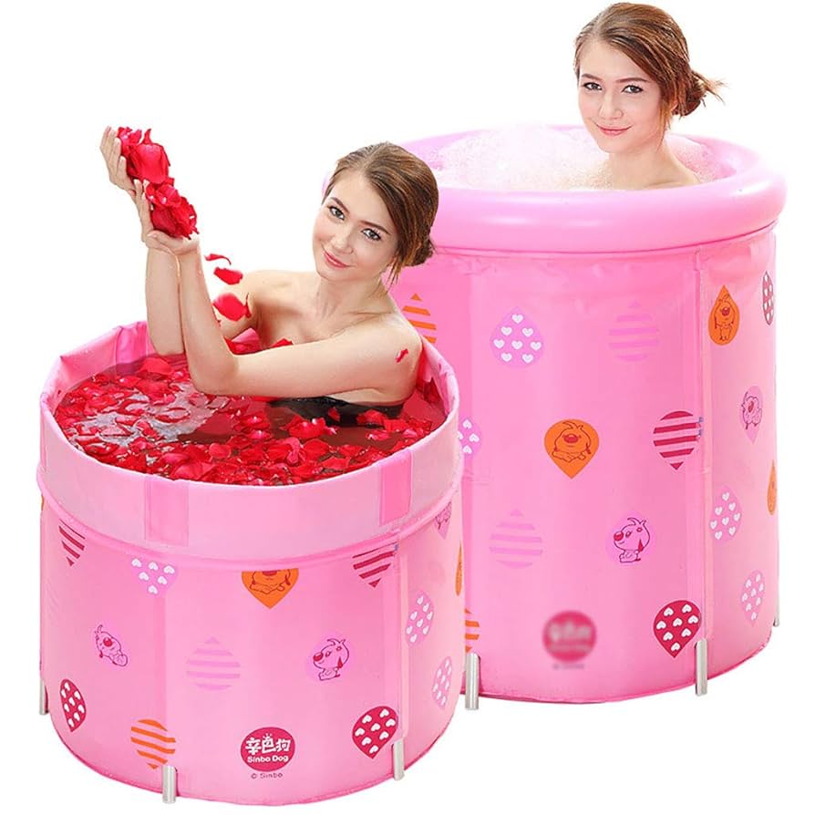 【自動膨張式】桜ピンクの充気バスタブ（浴槽）80×80×65cm Amazon | ポータブルばすたぶ 露天風呂 コンパクト浴槽 簡易お
